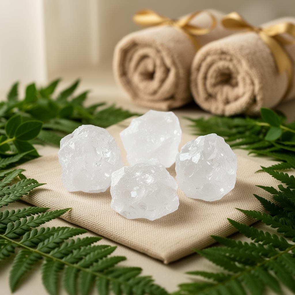 Raw potassium alum mineral crystals