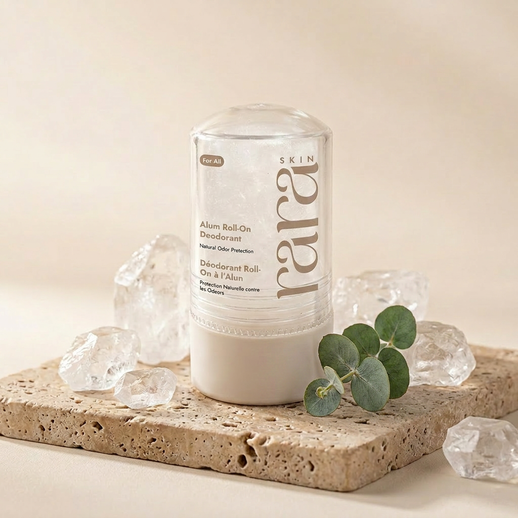 Crystal alum deodorant with raw potassium alum stones